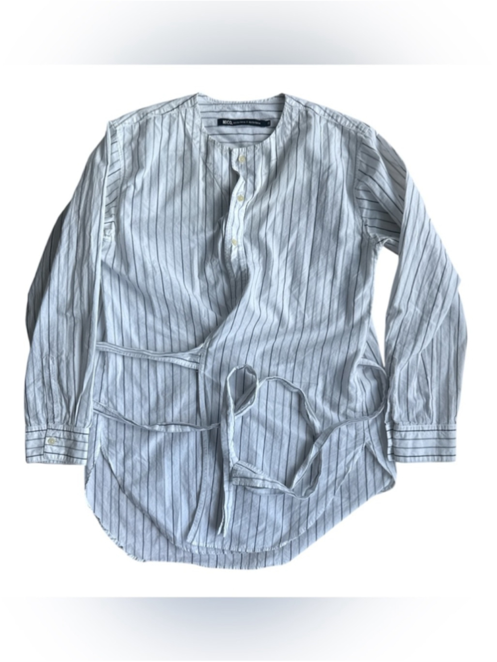 NICO nicholson & nicholson Pinstripe Pullover Shirt Band Collar Japan Sz 38